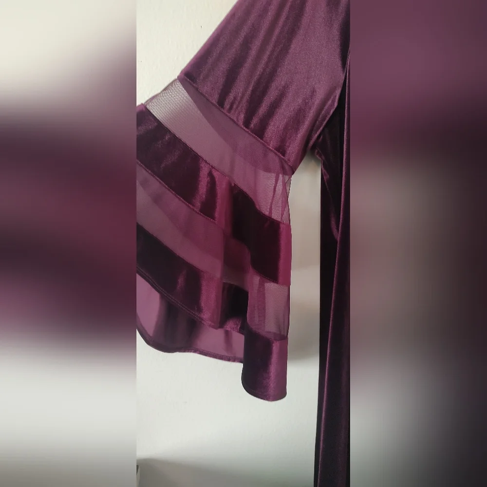 WRAP SHEATH DRESS R&M RICHARDS PURPLE Faux VELVET  SIZE 20W WOMEN  Bell Sleeves - Picture 10 of 12